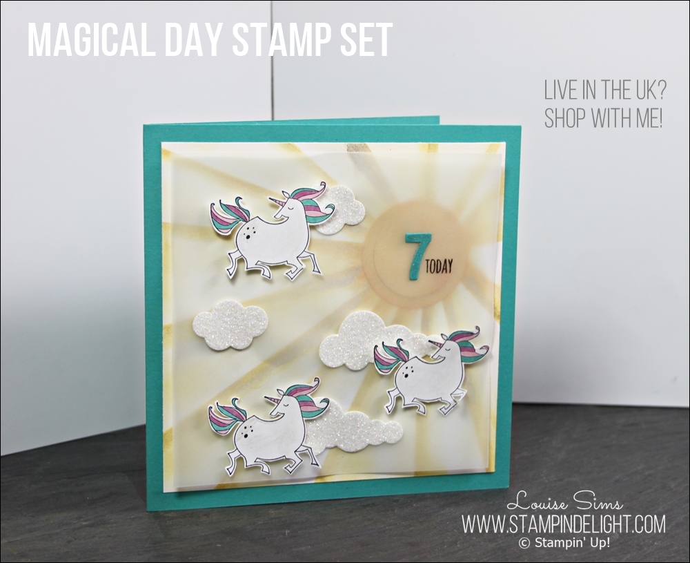 Magical Day Stamp Set is perfect for Childrens Birthdays or Adults who are like big kids ... unicorns for colouring in! 