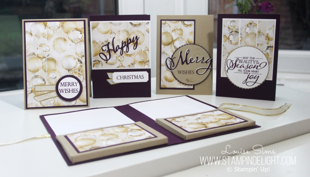 Colourful Christmas ideas - gorgeous gold bauble papers teamed up with Blackberry Bliss for a regal christmas theme.