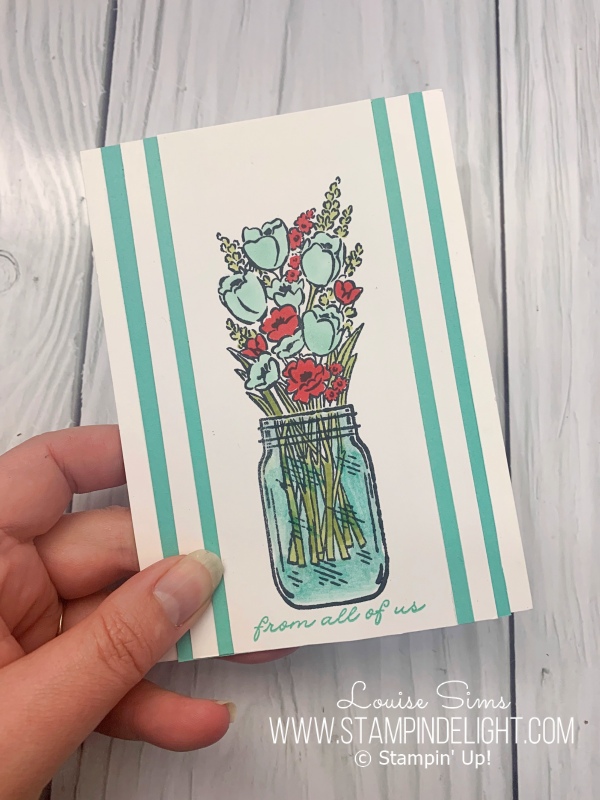 Simple card with the Jar of flowers - just stamps, ink and card. 