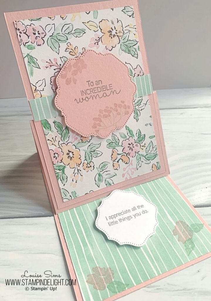 Easel card made pretty with gorgeous floral papers